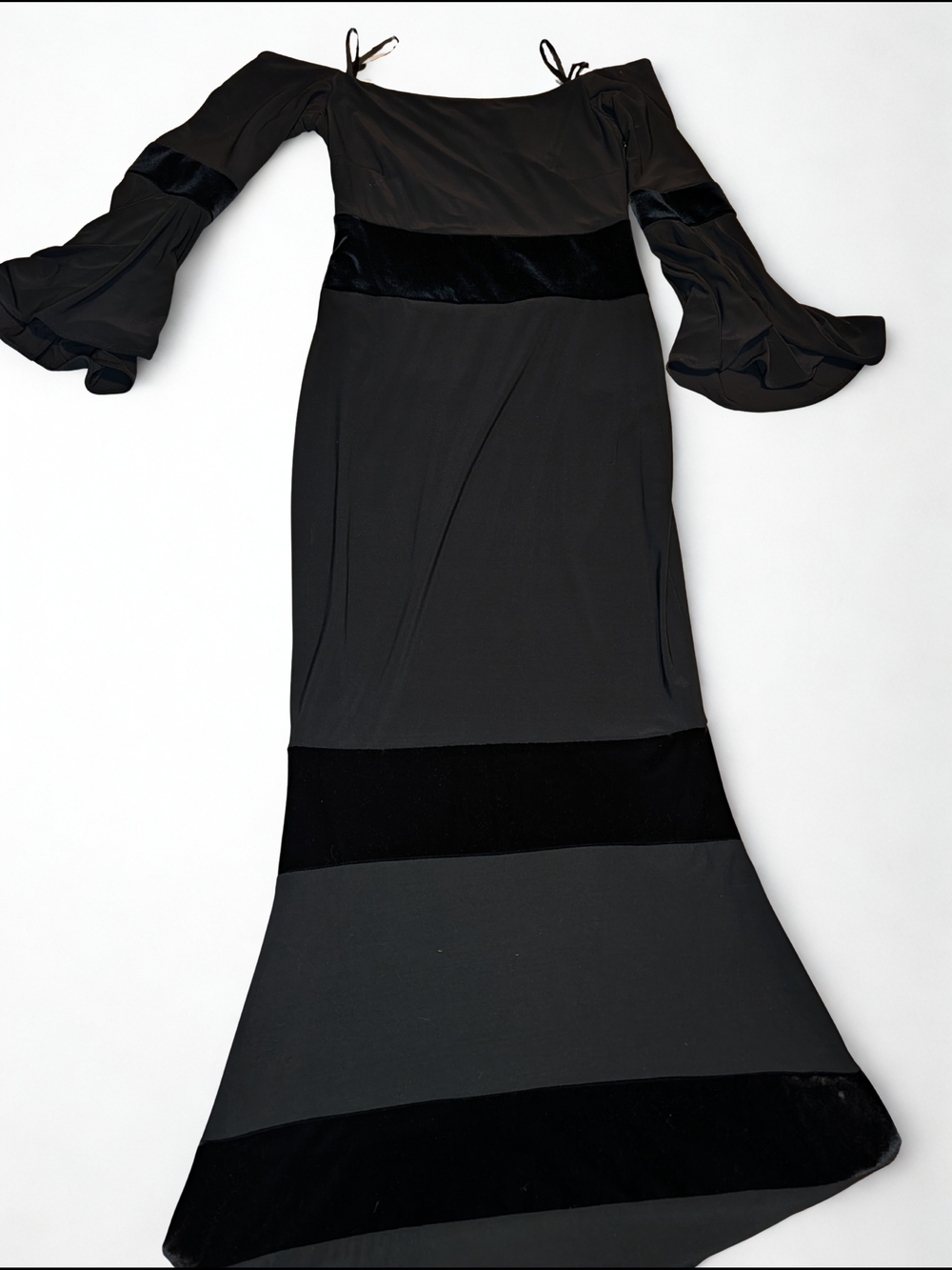 Xscape Black Off-Shoulder Maxi Dress with Flared Sleeves